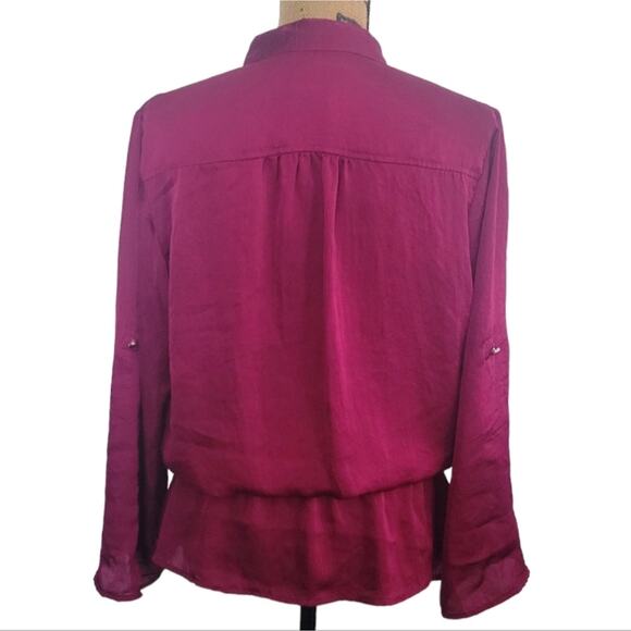 Michael Kors purple high neck blouse, size medium, ruffled waist, tab sleeves - Picture 2 of 7
